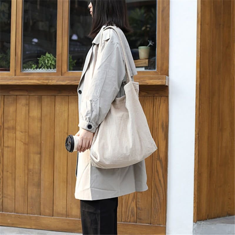 Women Leisure Large Capacity Simple Corduroy Shopping Bag