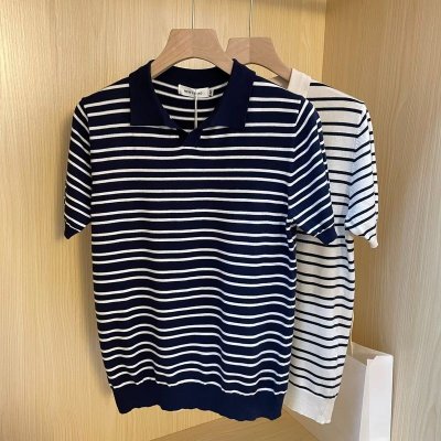 Men Fashion Casual Basic Stripe Print Short Sleeve Lapel POLO Shirt