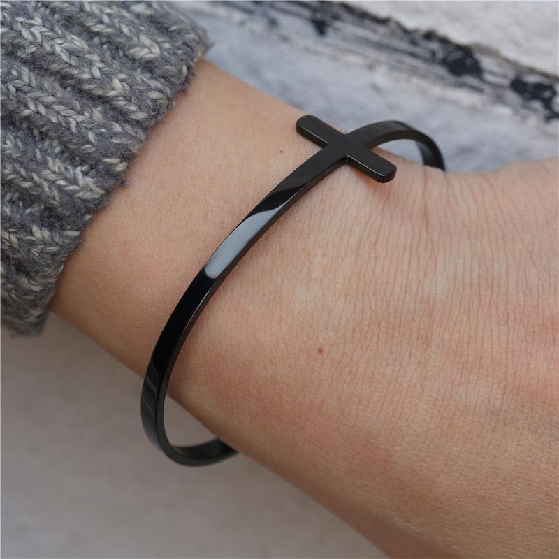 Hip-Hop Jewelry Stainless Steel Cross Open Bracelet Bangle