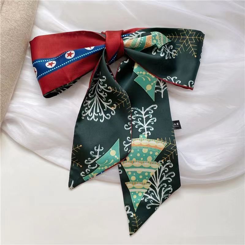 Women Fashion Floral Print Long Ribbon Silk Scarf