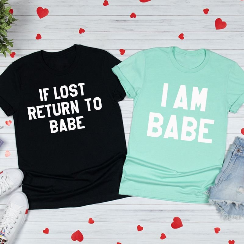 Valentine Day Simple Letter Print Round Neck Short Sleeve Couple T-Shirt