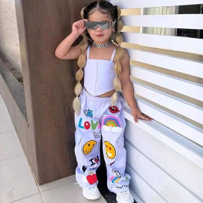 Toddler Girls Fashion Casual Tank Top Cartoon Printed Pants Two-Piece Set