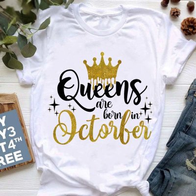 Fashion Women'S Short Sleeve Birthday Month Printed Crew Neck T-Shirt