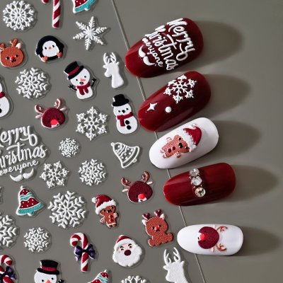 Christmas Relief Cartoon Santa Claus Snowman Snowflake Relief Nail Sticker