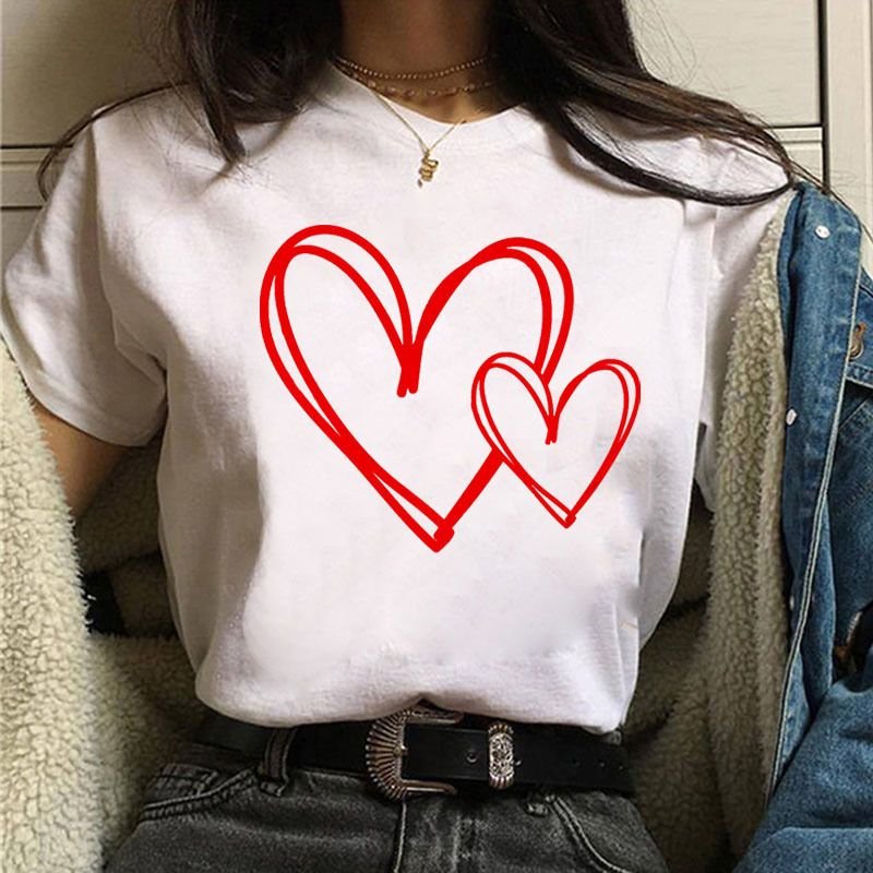 Women Simple Fashion Love Heart Printed T-Shirt