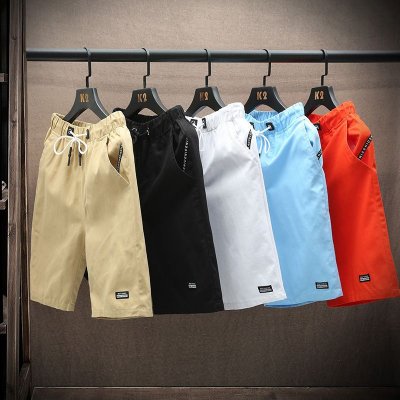 Men Casual Simple Mid Waist Tie Loose Shorts