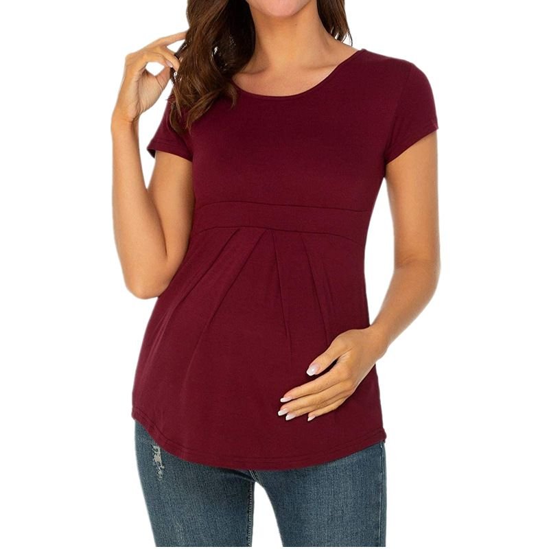 Pregnant Women Casual Solid Color Round Neck Short Sleeve Top