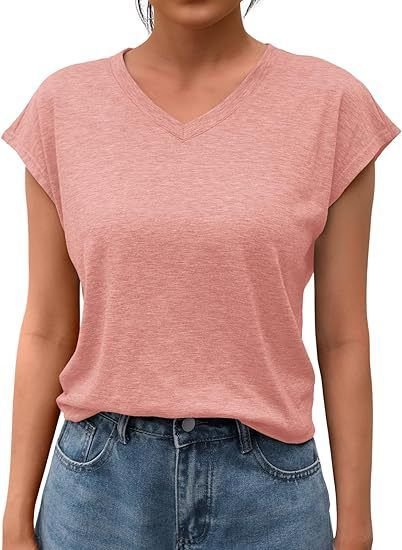 Summer Women Casual Solid Color V-Neck Short Sleeve Blank T-Shirt