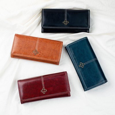 Women Fashion Vintage Oil Wax Leather Multi-Card Change Wallet Long Wallet