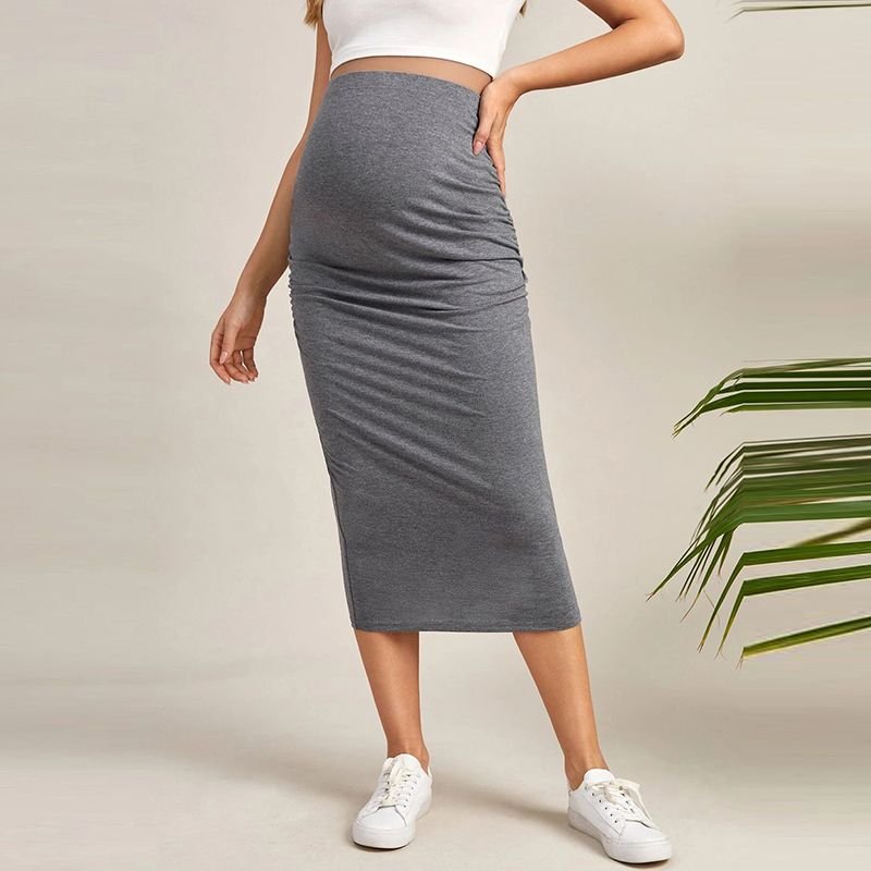 Pregnant Women Fashion Solid Color High Waist Skirt