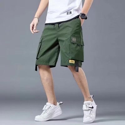 Men Casual Solid Color Multi-Pocket Cargo Shorts