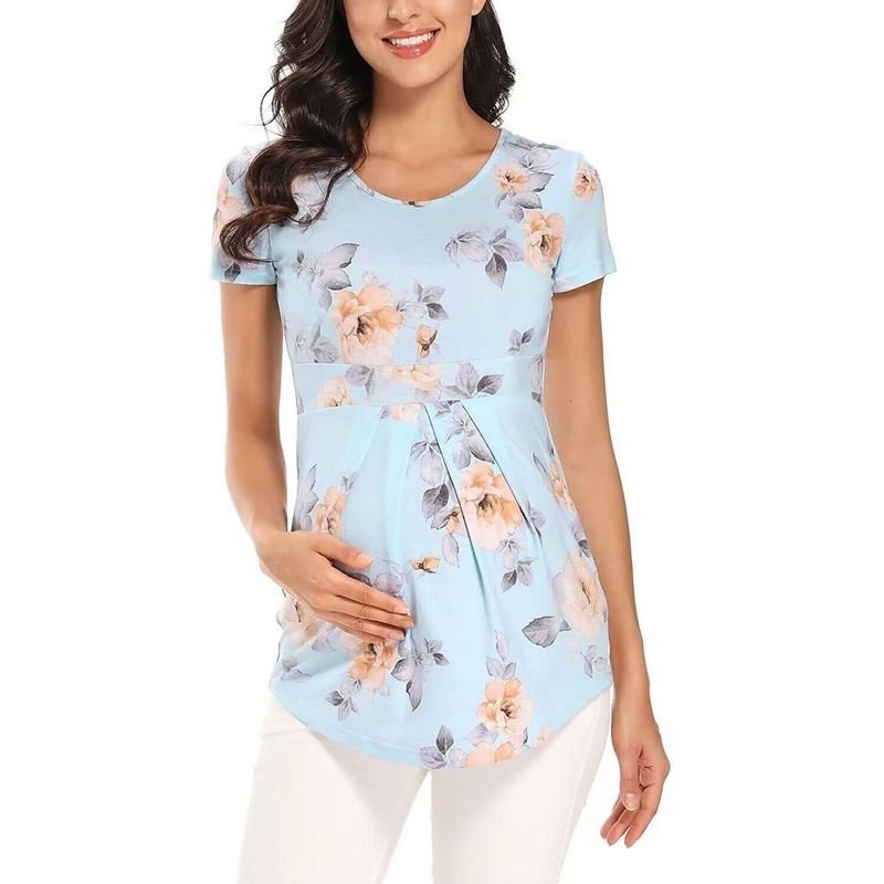 Pregnant Women Casual Solid Color Round Neck Short Sleeve Top