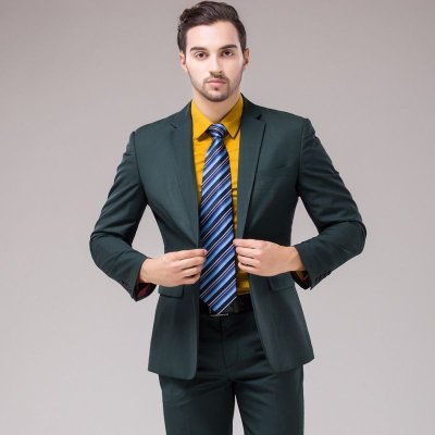 Men Business Wedding Office Solid Color Long Sleeve Lapel Suit Pants Plus Size Sets