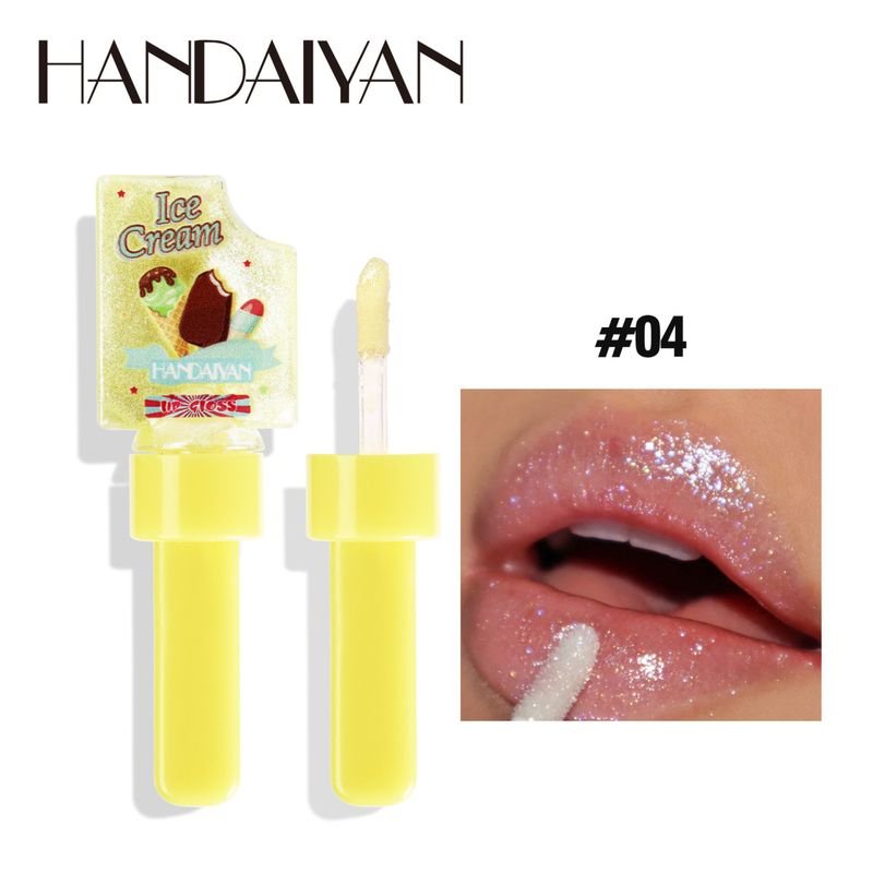 Handaiyan Women Simple Ice Cream Moisturizing Transparent Pearlescent Color Changing Lip Glaze