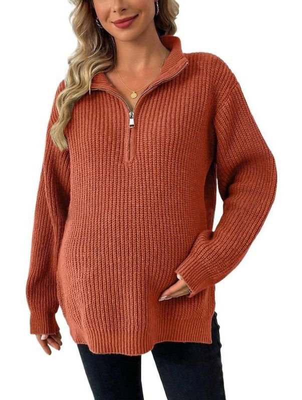 Autumn Winter Pregnant Women Fashion Half Zip Long Sleeve Knitted Sweater