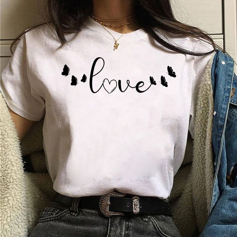 Women Simple Fashion Love Heart Printed T-Shirt