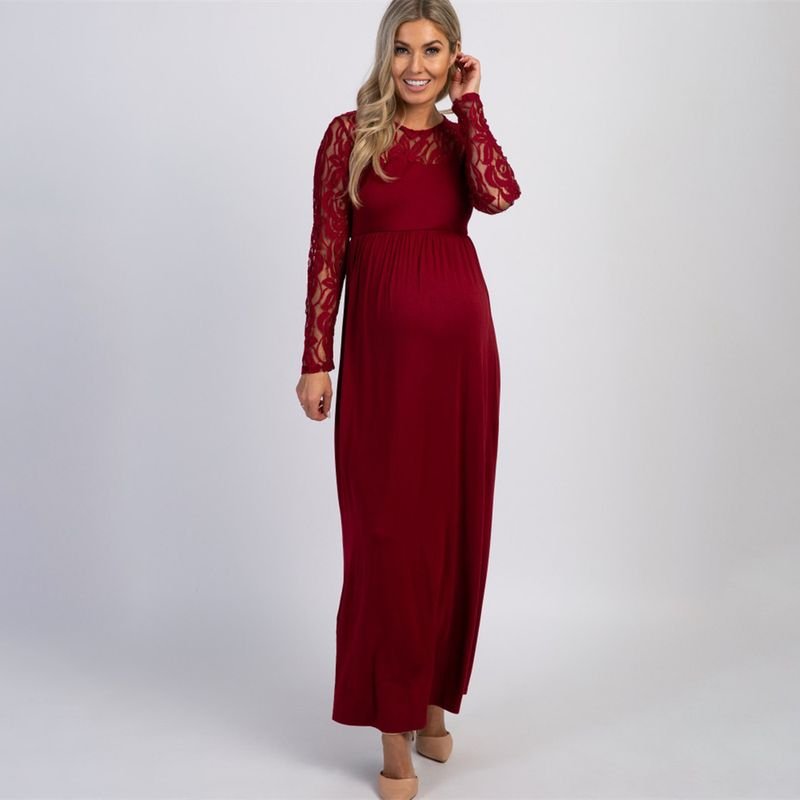 Pregnant Women Fashion Sexy Lace Hollow Long Sleeve Dress