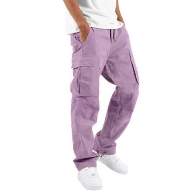 Men Fashion Casual Solid Color Straight Cargo Pants