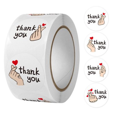 Fashion Round White Decorative Gift Label Thank You Sticker Coated Paper Thank You Express Sealing Packaging Sticker