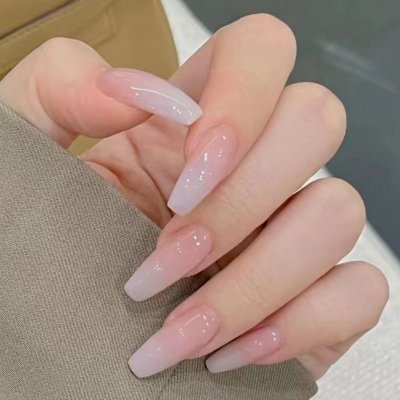 Gentle Simple Style Nail Art Patch Solid Color Ice Transparent Gradient Women Detachable Wearable Fake Nail Patch