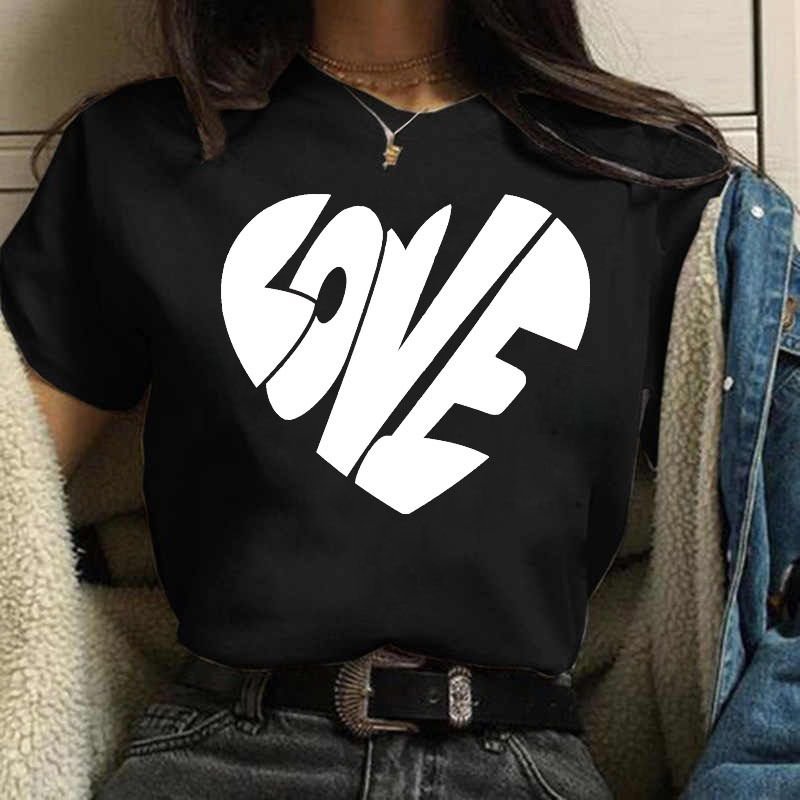 Women Simple Fashion Love Heart Printed T-Shirt