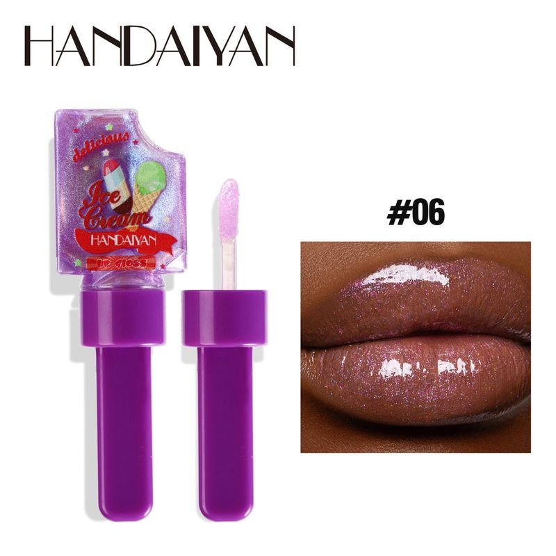 Handaiyan Women Simple Ice Cream Moisturizing Transparent Pearlescent Color Changing Lip Glaze