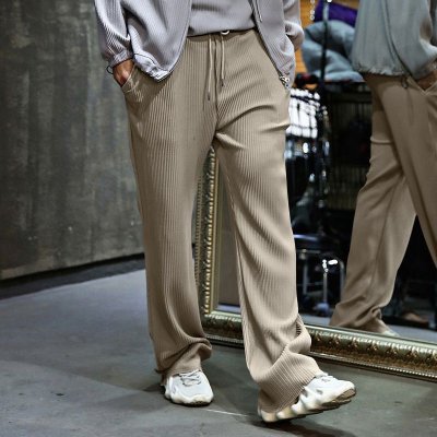 Men Summer Jacquard Stripe Wide Leg Pants