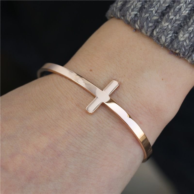 Hip-Hop Jewelry Stainless Steel Cross Open Bracelet Bangle