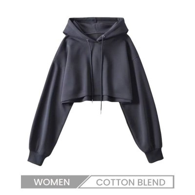 Vintage Drawstring Pullover Long-Sleeved Women Street Style Edgy Crop Hoodie Custom