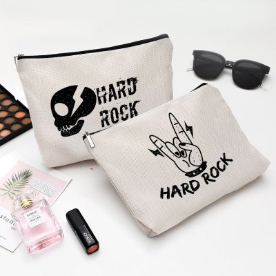 Hard Rock Print Simple Cosmetic Bag Waterproof Cotton Linen Zipper Bag