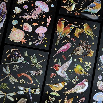 Fashion All Things Picking Up Series Advanced Bronzing Flower And Bird Feather Marine Decoration Material Sticker