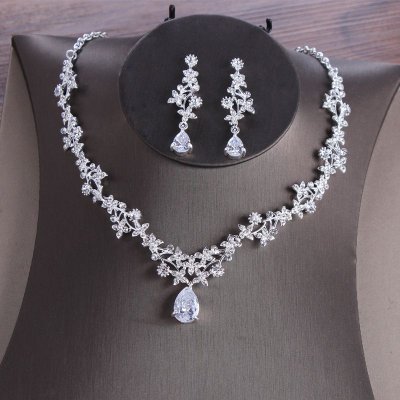 Bridal Wedding Exquisite Jewelry Zircon Necklace Earring Set