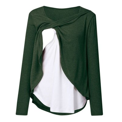 Pregnant Women Casual Solid Color Crewneck Long Sleeve Breastfeeding Top