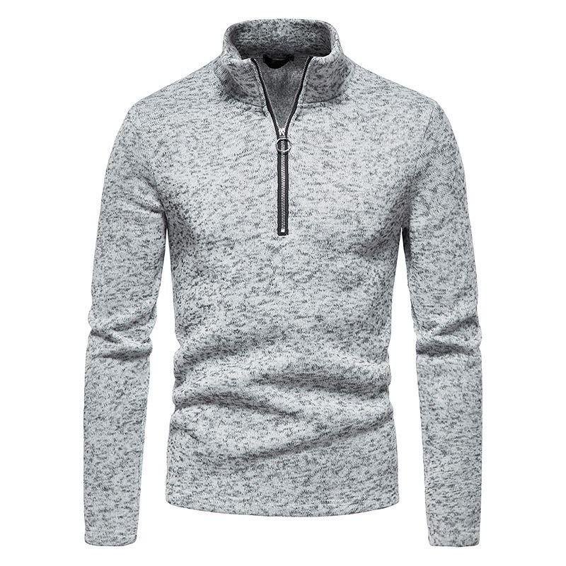 Men Casual Stand Collar Zipper Design Solid Color High Collar Sweatshirt Custom