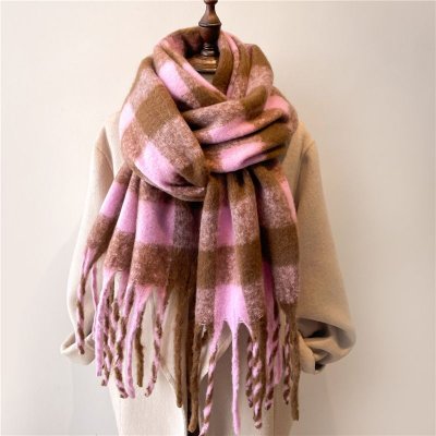 Autumn Winter Women Fashion Plaid Thickened Warm Tassel Scarf