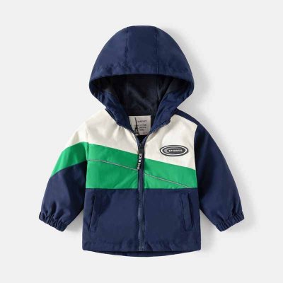 Kids Toddler Boys Spring Autumn Casual Athleisure Color Matching Fleeces Long Sleeve Hooded Jacket