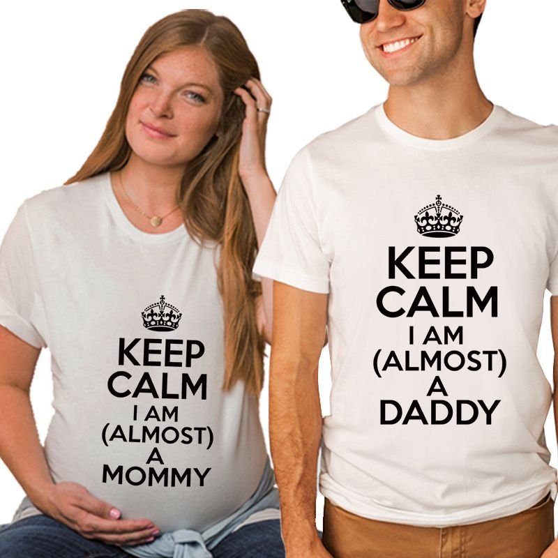 Valentine Day Pregnant Women'S Crown Letter Printed Round Neck Short Sleeve Couple T-Shirt