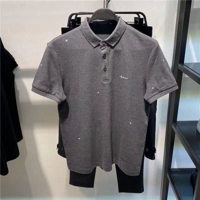 Men Fashion Casual Basic Alphabet Tiny Flower Short Sleeve Lapel POLO Shirt