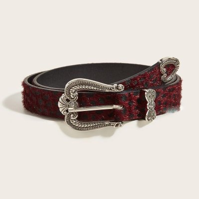 Women Vintage Carved Leopard Western Buckle Belt