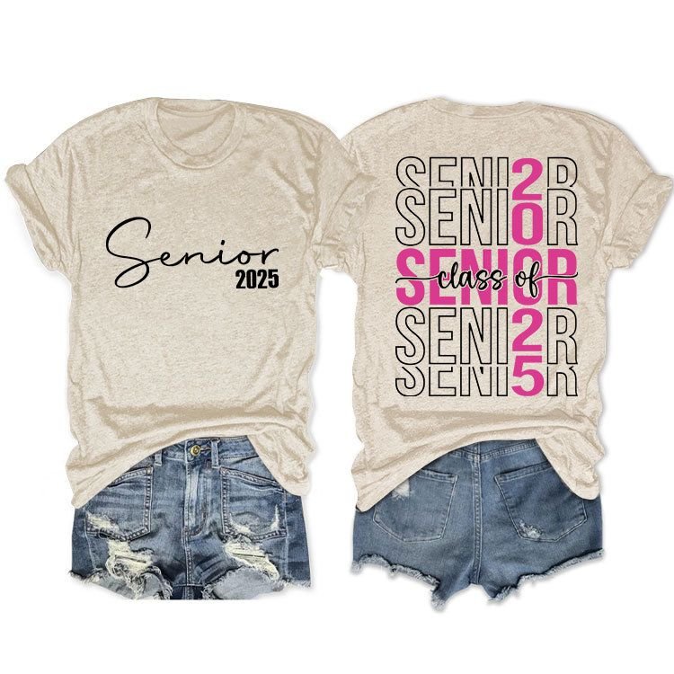 Summer Women Simple 2025 Letter Print Round Neck Short Sleeve T-Shirt