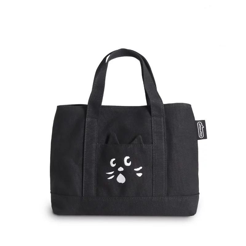 Women Casual Solid Color Cat Printed Clutch Canvas Bag