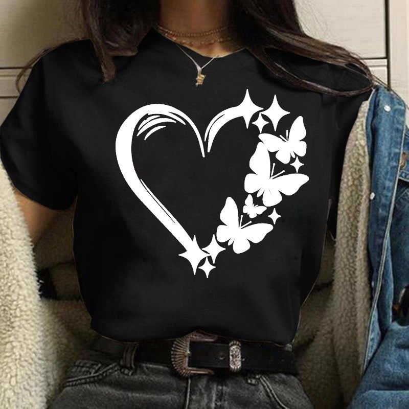 Women Simple Fashion Love Heart Printed T-Shirt