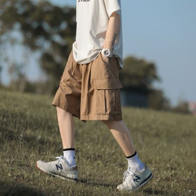 Men Fashion Casual Solid Color Loose Cargo Shorts