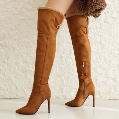 Autumn And Winter Women Fashionable Plush Pointed High Heel Over-The-Knee Boots