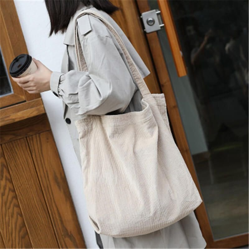 Women Leisure Large Capacity Simple Corduroy Shopping Bag