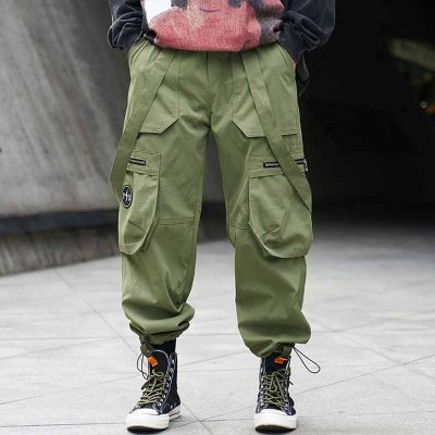 Men Fashion Casual Street Tide Alphabet Drawstring Waist Cargo Pants