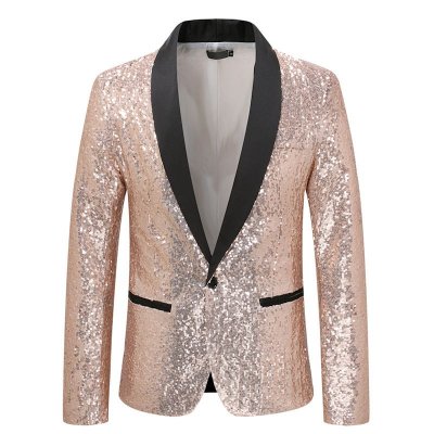 Men Fashion Casual Party Sequins Long Sleeve V Neck Suit Coat