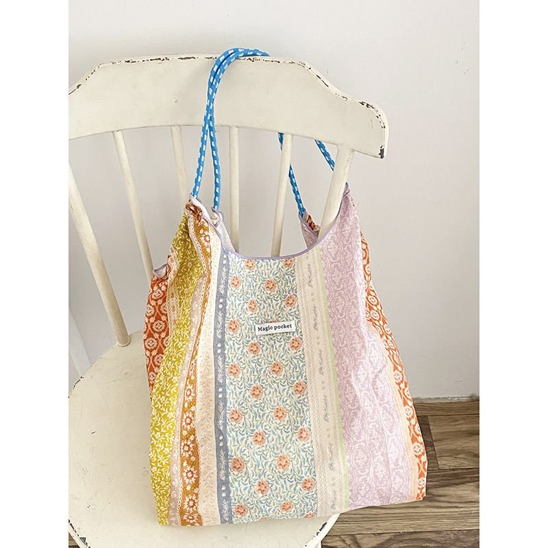 Summer Women Simple Sweet Small Tiny Flower Print Canvas Shopping Tote Bag