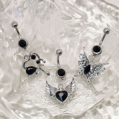 Women Fashion Creative Heart-Shaped Butterfly Stainless Steel Navel Nail Body Piercing Jewelry