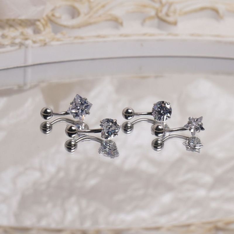 Women Fashion Star Heart-Shaped Rhinestone Stainless Steel Navel Nail Body Piercing Jewelry